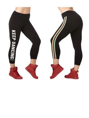 Zumba Fitness Zumba Varsity Crop Leggings Rainbow Stripe Keep on Dancing Graphic